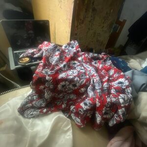 red flower button up shirt